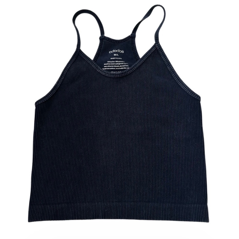 Ododos Womens Ribbed Seamless Crop Tank Top Navy Blue M/L Racerback Cami | 0346